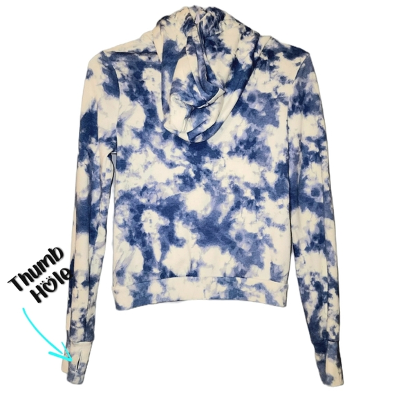 Blue & White Funnel Neck Tye Dye Hoodie by True Craft - Ladies Small - Picture 6 of 7